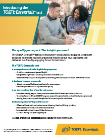 TOEFL® 에센셜™ 테스트 전단지 소개