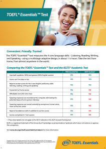 TOEFL Essentials 시험과 IELTS 학업 시험 비교