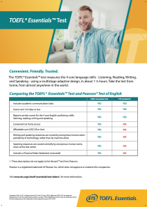 TOEFL Essentials 시험과 Pearson 영어 시험 비교